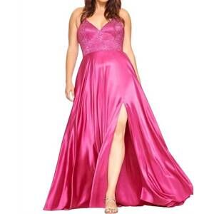 NEW FAVIANA charmeuse embroidered gown in raspberry